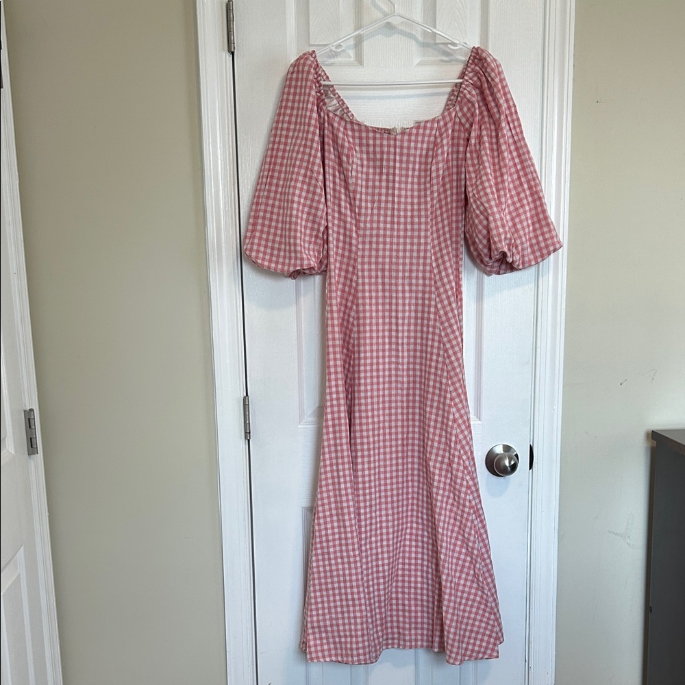 Vintage Pink Gingham Puff Sleeve Dress